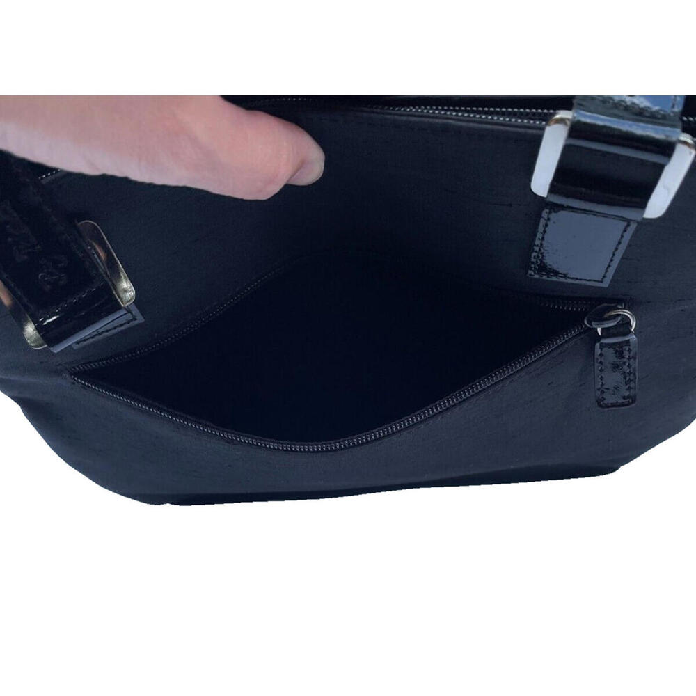 Paloma Picasso Black Satin Shoulder Bag Satchel Patent Leather Signature Strap - Picture 7 of 9